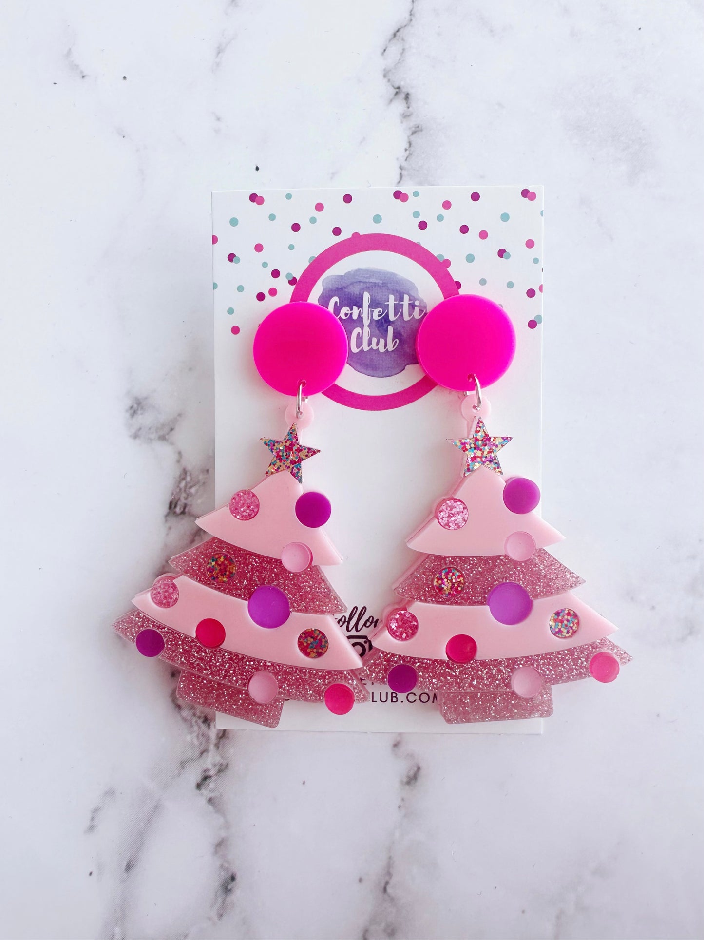Neon Pink Christmas Tree Dangles