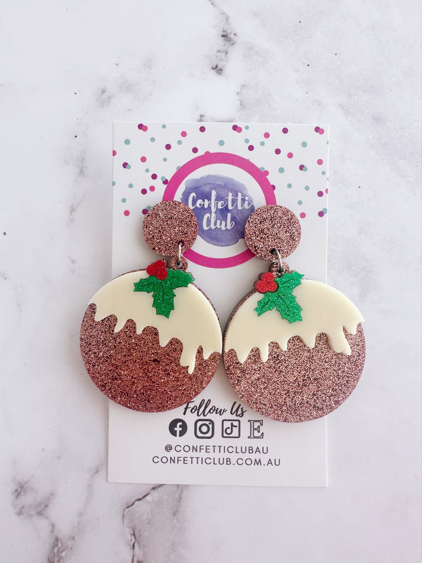Christmas Pudding Xmas Dangle Earrings